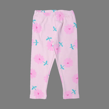 PINK WITH BIG FLOWERS PRINTED RIBBED FABRIC PAJAMA TROUSER